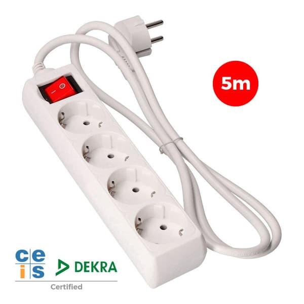Skjøteledning med 4 uttak med bryter EDM 41064 Schuko (5 m)