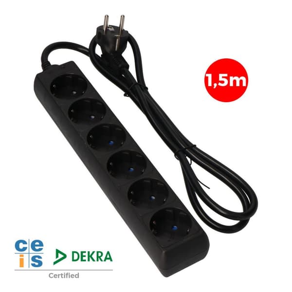 6-pistokkeinen jakorasia ilman virtakytkintä EDM 41008 Schuko (1,5 m)