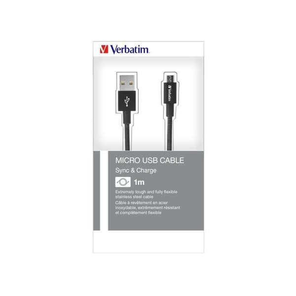 Verbatim synk- och laddningskabel för Micro-USB, 100 cm, Svart, 1 m, USB A, Micro-USB A, Hane-Hane, Svart