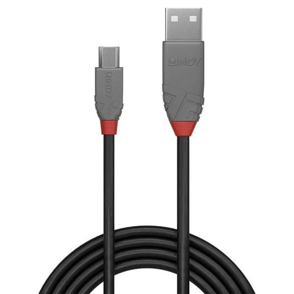 LINDY Anthra Line USB-kabel - 2m - Svart/Grå - Dubbelskärmad - Anti-korrosionskontakter