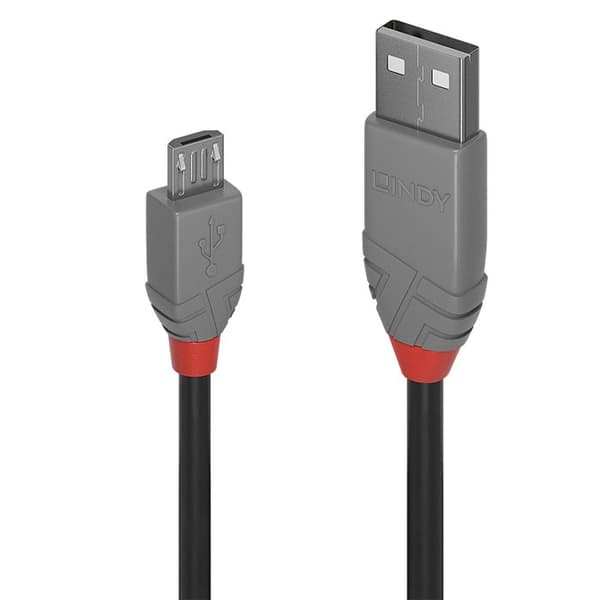 LINDY Anthra Line USB-kabel - 2m - Svart/Grå - Dubbelskärmad - Anti-korrosionskontakter