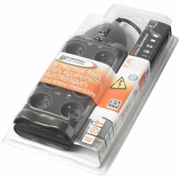 Schuko 8 Way multistikdåse INFOSEC S8 Sort