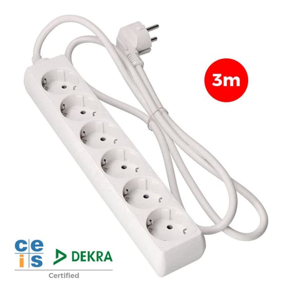 6-pistokkeinen jakorasia ilman virtakytkintä EDM 41036 Schuko (3 m)