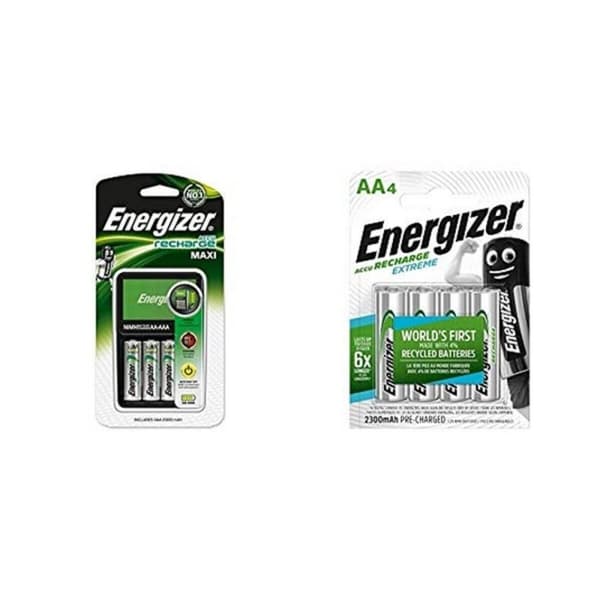 Laturi + ladattavat paristot Energizer Maxi Charger AA AAA HR6 (4 osaa)