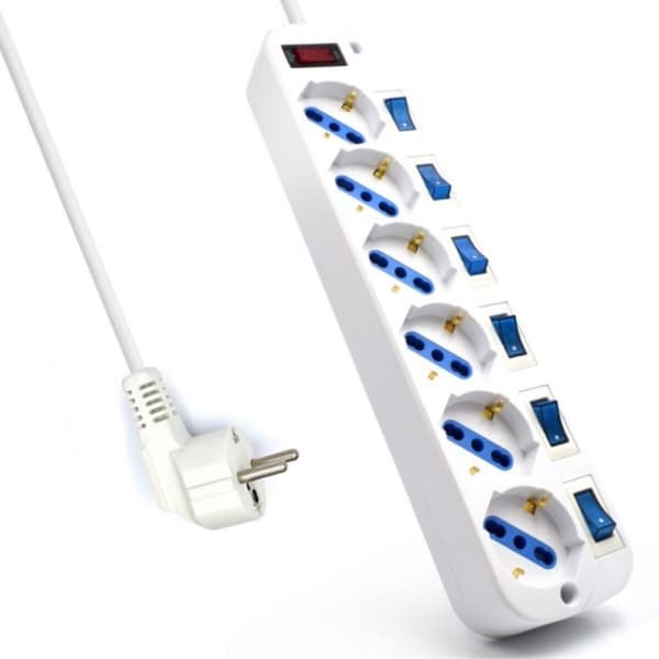 Jatkorasia - 6 pistoketta kytkimellä Ewent EW3932-5M 3500W (3 m)