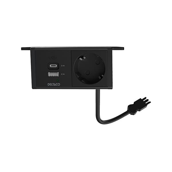 DELTACO strømpanel, 1 stik, 1x21W A+C USB-lader, GST18-kontakt