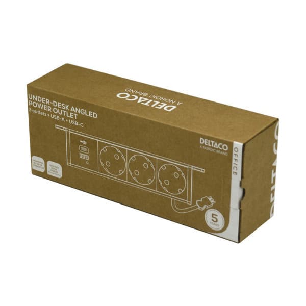 DELTACO strømpanel, 3 udtag, 1x21W A+C USB-lader, GST18-tilslutning