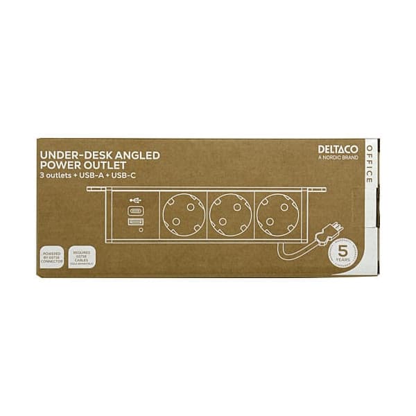 DELTACO strømpanel, 3 udtag, 1x21W A+C USB-lader, GST18-tilslutning