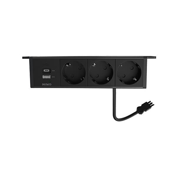 DELTACO strømpanel, 3 udtag, 1x21W A+C USB-lader, GST18-tilslutning