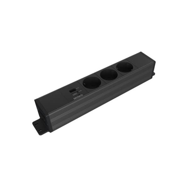 DELTACO strømpanel, 3 udtag, 1x21W A+C USB-oplader, GST18-tilslutning, kædning