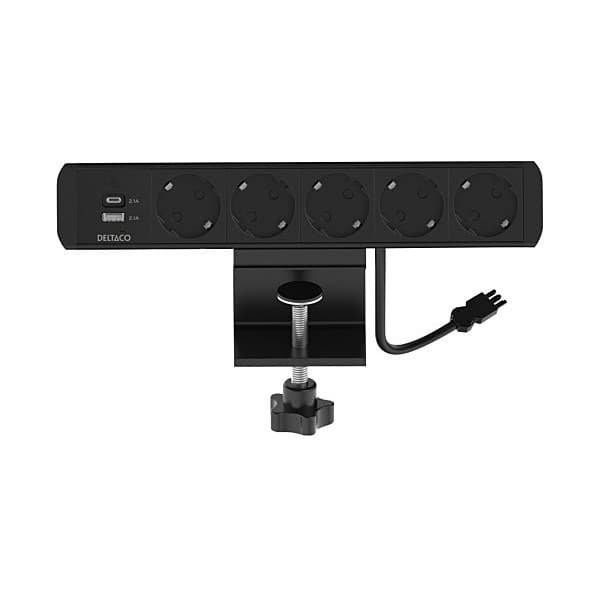 DELTACO strøm panel, 5 stik, 1x21W A+C USB-lader, GST18-tilslutning