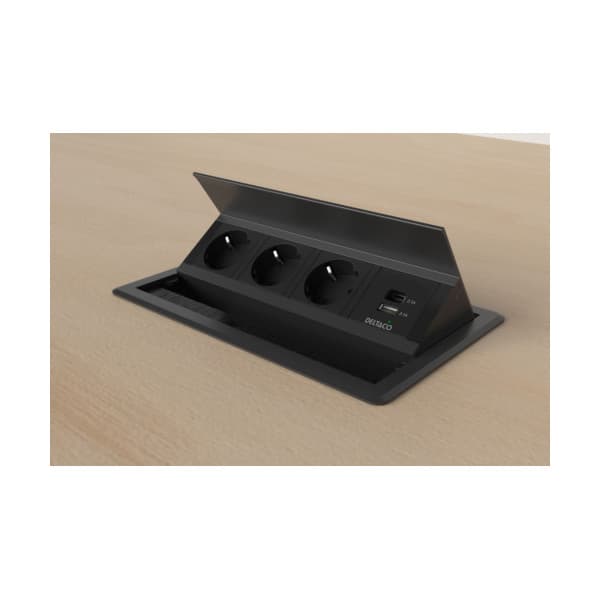 DELTACO indbygget strømafbryder, udsparingsklar, 3 stik, 1x21W A+C USB-oplader, GST18-tilslutning