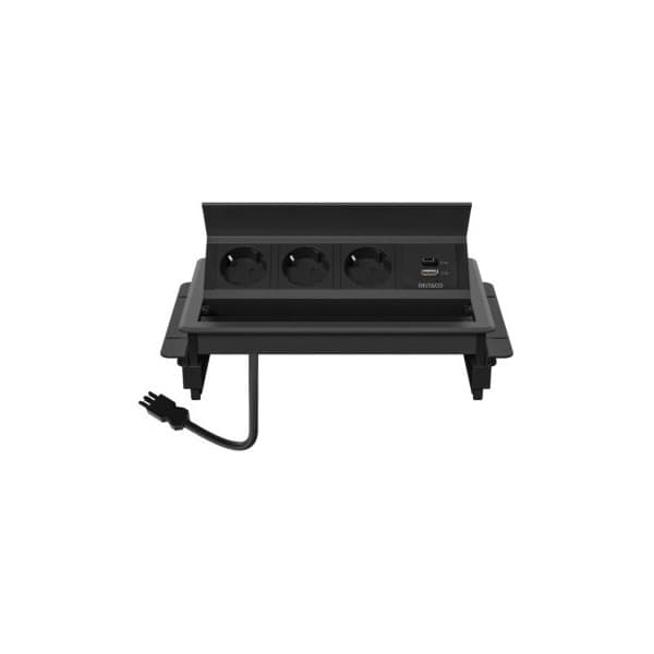 DELTACO indbygget strømafbryder, udsparingsklar, 3 stik, 1x21W A+C USB-oplader, GST18-tilslutning