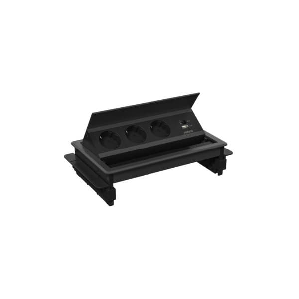 DELTACO indbygget strømafbryder, udsparingsklar, 3 stik, 1x21W A+C USB-oplader, GST18-tilslutning