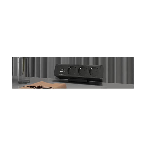 DELTACO strømpanel, 3 udtag, 1x21W A+C USB-lader, GST18-tilslutning