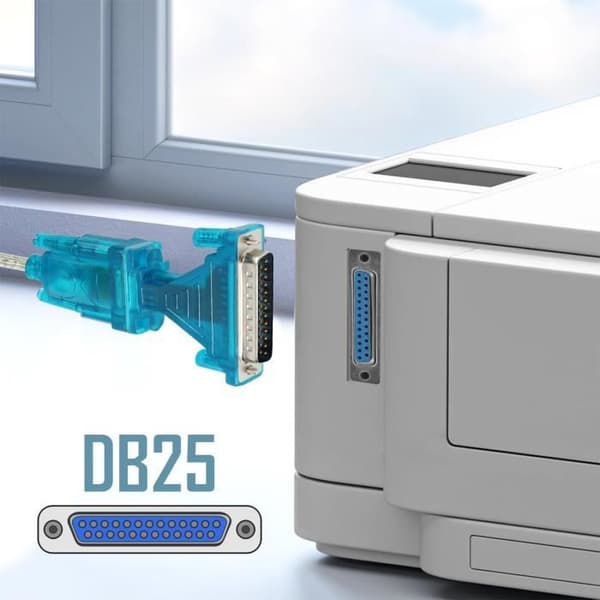 USB 2.0-adapter - LinQ - DB25 och DB9 - Ljusblå - Anslutning till industriprodukter
