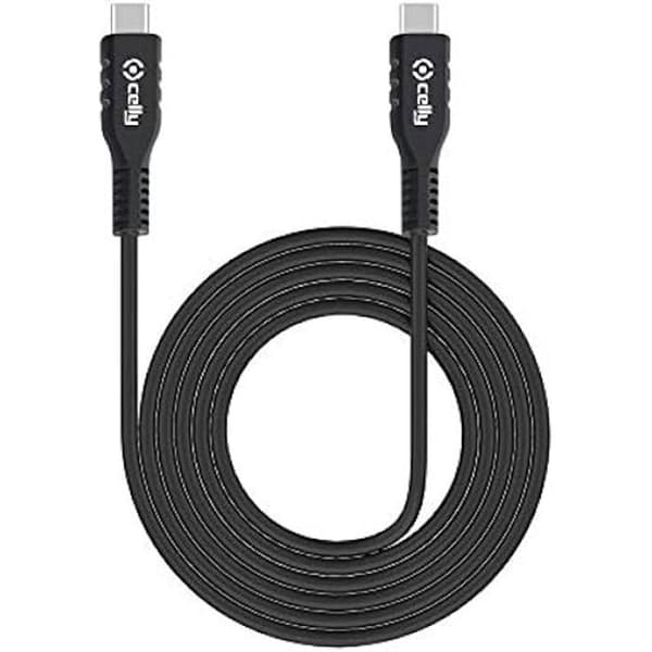 CELLY USB-C-kabel - Svart - För laddning och synkronisering av smartphones och surfplattor - USB-C-kontakt med dubbla portar