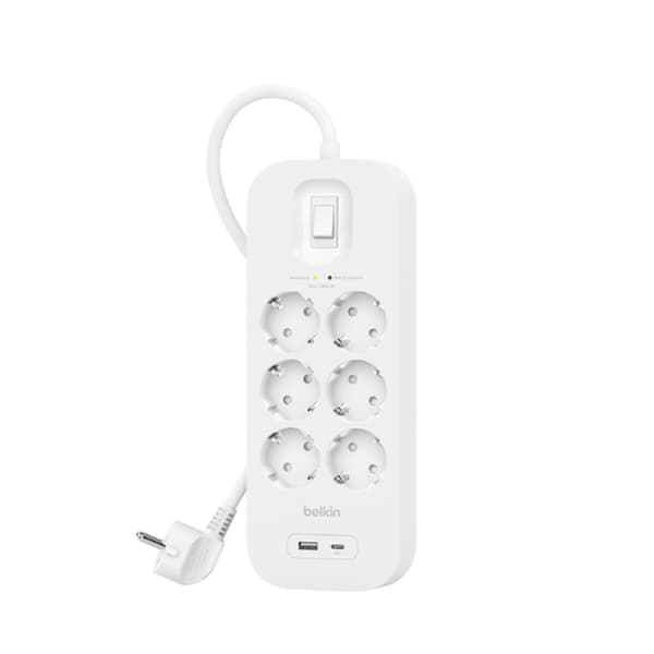 Stikdåse - 6 udtag med kontakt Belkin Connect SRB002VF2M Hvid