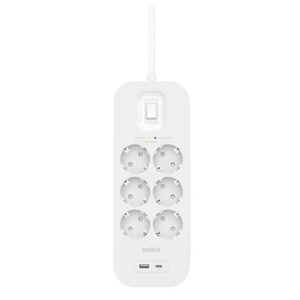 Stikdåse - 6 udtag med kontakt Belkin Connect SRB002VF2M Hvid