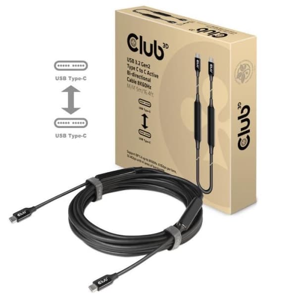 Club 3D USB 3.2 Gen 2 Typ-C till C Active Bi-Directional 8K60HZ Data 10GBPS och PD-kabel - CAC-1535
