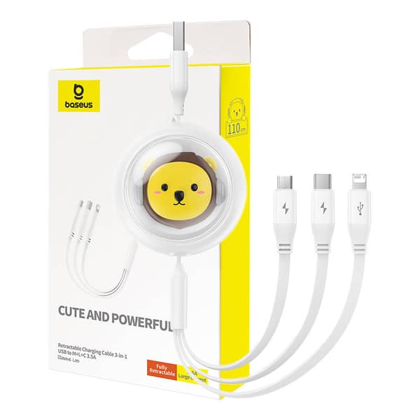 Ladekabel 3w1 Baseus USB til USB-C, USB-M, Lightning 3,5A, 1,1m (hvid)