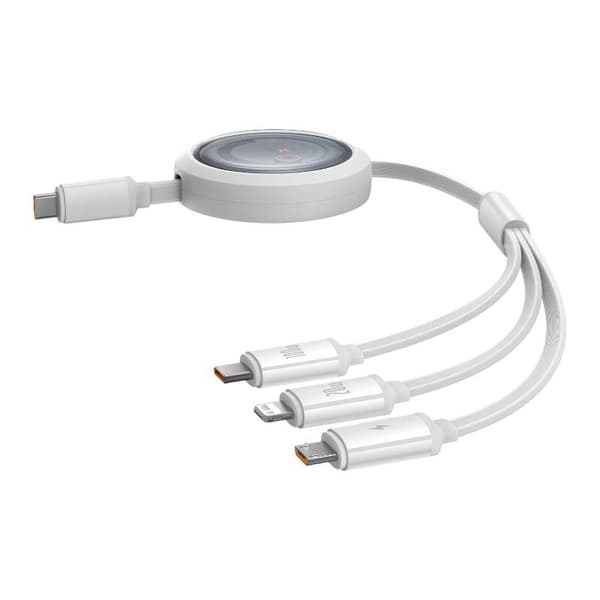 Hurtigopladningskabel 3i1 Baseus Free2Draw USB-C til USB-C/Lightning/Micro 100W, 1,1m (hvid)