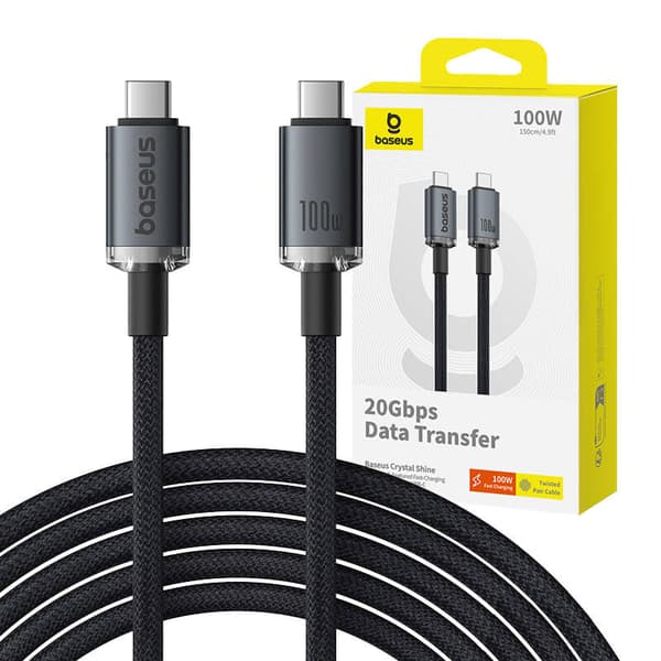 Snabbladdningskabel Baseus Crystal Shine USB-C till USB-C 100W, 1,5m, 20Gb (svart)
