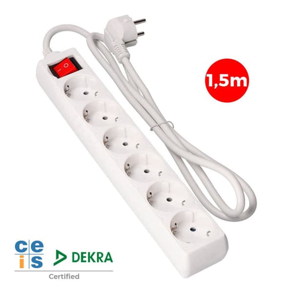 Jatkorasia - 6 pistoketta kytkimellä EDM 41012 Schuko (1,5 m)