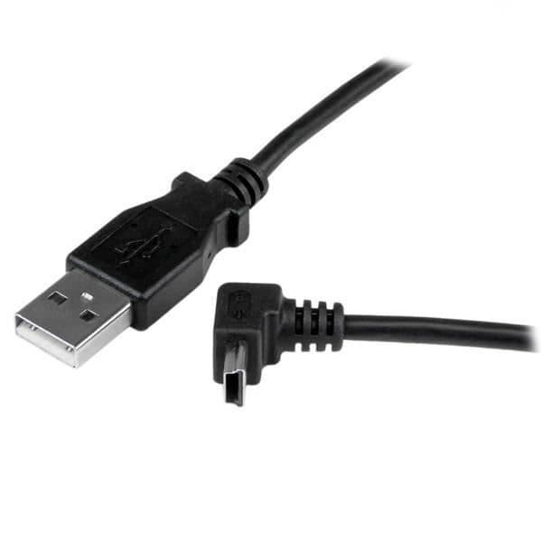 Mini USB-kabel - A till Mini B vinklad 90° uppåt - 1 m - Svart