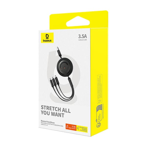 Snabbladdningskabel 3in1 Baseus Free2Draw, USB till micro USB+USB-C+Lightning, 3,5A, 1,1m (svart)