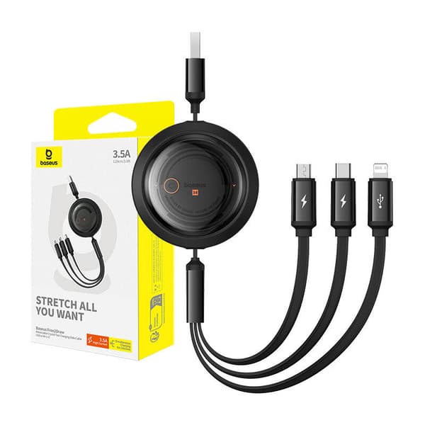 Snabbladdningskabel 3in1 Baseus Free2Draw, USB till micro USB+USB-C+Lightning, 3,5A, 1,1m (svart)