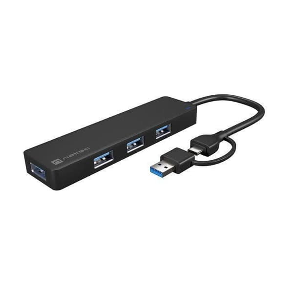 Natec USB-C 3.0 Hub 4-Port Mayfly svart + adapter - 5901969438888