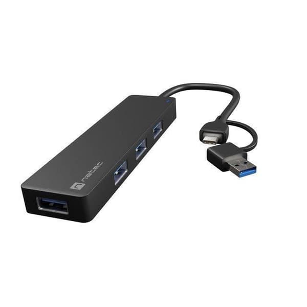 Natec USB-C 3.0 Hub 4-Port Mayfly svart + adapter - 5901969438888