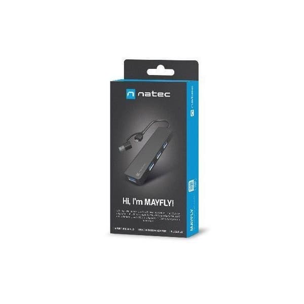 Natec USB-C 3.0 Hub 4-Port Mayfly svart + adapter - 5901969438888