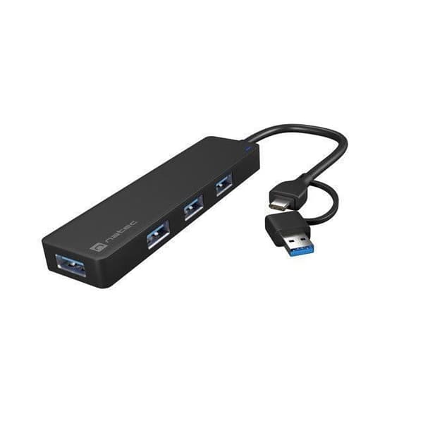 Natec USB-C 3.0 Hub 4-Port Mayfly svart + adapter - 5901969438888