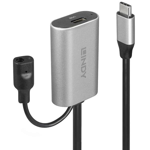 USB Type-C förlängningskabel - LINDY - 5 m - Skärmad - Guld - 5000 Mbit/s - Svart