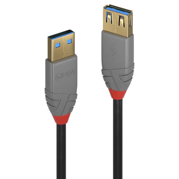 USB 3.0 typ A förlängningskabel - LINDY - Anthra Line - 2m - Guldpläterade kontakter - Dubbelskärmad