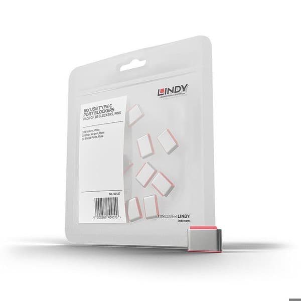 USB Type C-port blocker - LINDY - Rosa - Paket med 10 - 2 års garanti - Enkelt att använda