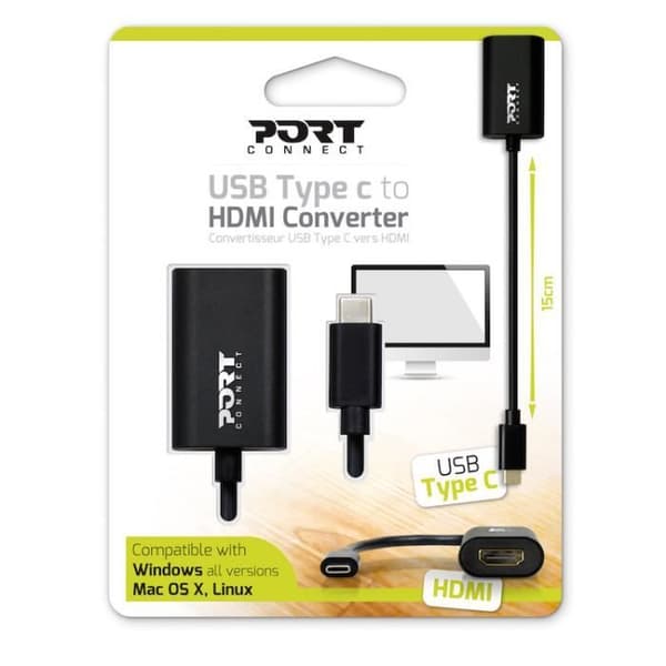 PORTDESIGNS USB Typ C till HDMI-omvandlare - Windows / Mac OS X / Linux-kompatibel - 15 cm kabel