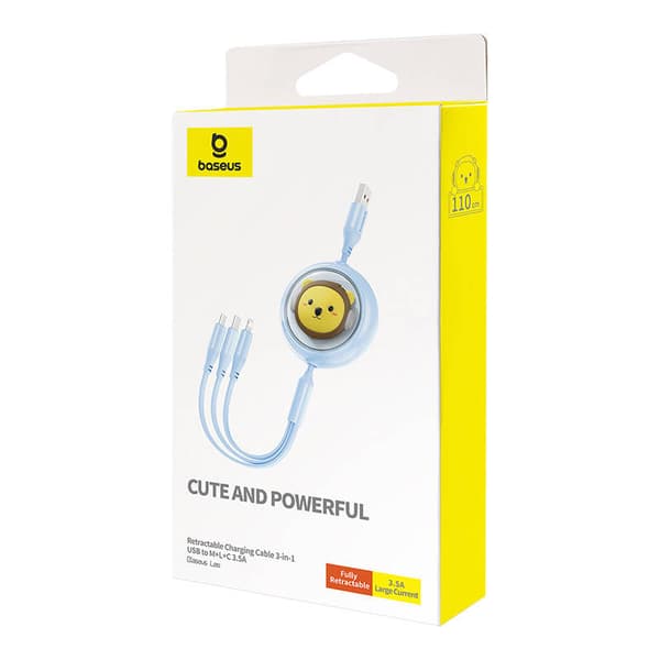 Ladekabel 3w1 Baseus USB til USB-C, USB-M, Lightning 3,5A, 1,1m (blå)