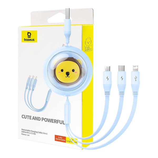 Ladekabel 3w1 Baseus USB til USB-C, USB-M, Lightning 3,5A, 1,1m (blå)