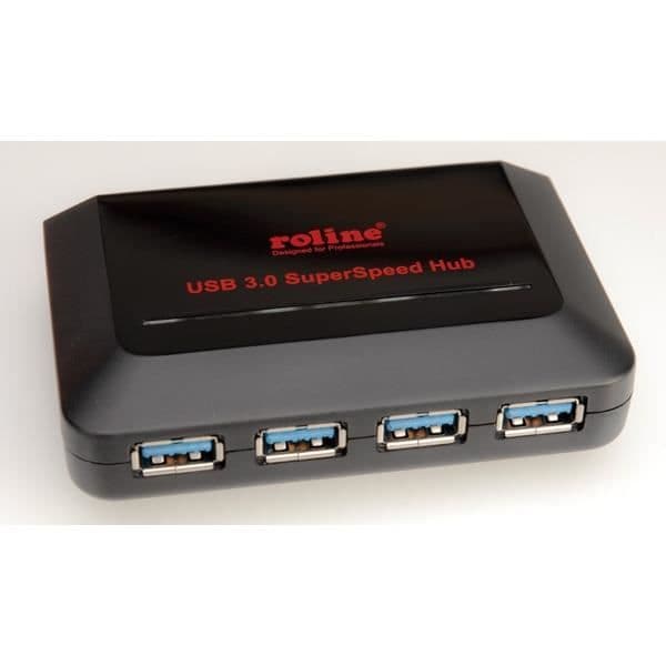 USB 3.0 Hub - ROLINE - 4 portar - USB-ström - Överföringshastighet 5 Gbit/s - Svart