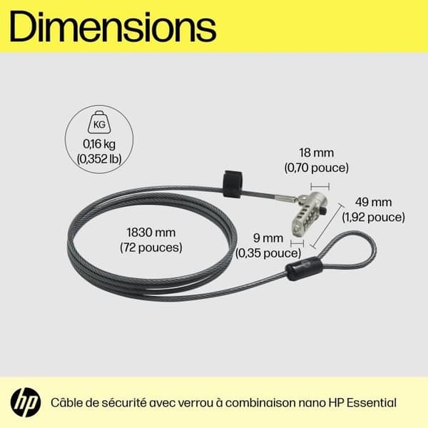 HP LÅSKABEL MED VÄSENTLIG NANOKOMBINATION (63B31AA)