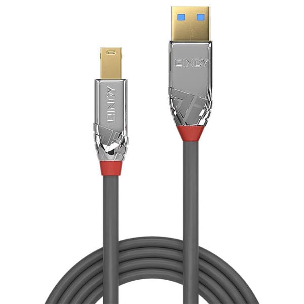 USB 3.0 typ A till B-kabel - LINDY - Cromo Line - 0,5 m - Trippelskärmad - Guldpläterade kontakter