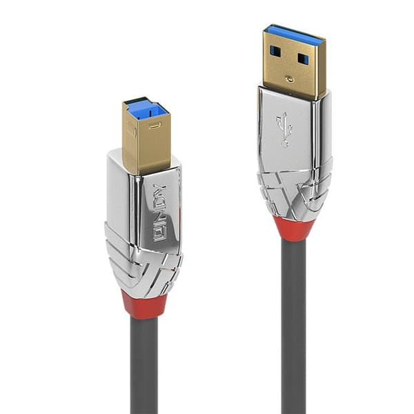 USB 3.0 typ A till B-kabel - LINDY - Cromo Line - 0,5 m - Trippelskärmad - Guldpläterade kontakter