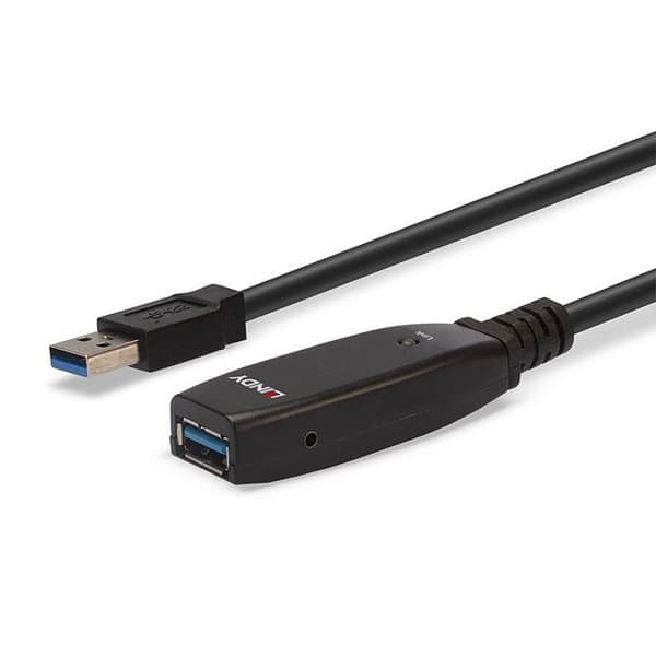 LINDY Aktiv USB 3.0 förlängningskabel slim 15m