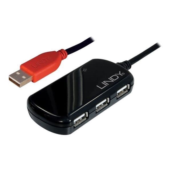 Rallonge aktiv USB 2.0 - LINDY - Pro 12m - Hub 4 portar - Färg Svart - Strömförsörjning 5V 2A