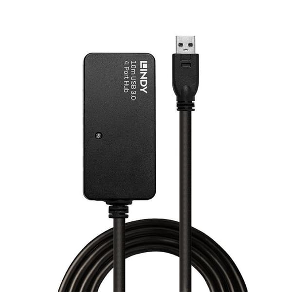 Aktiv USB 3.0 förlängning - Pro - 10m - Hub med 4 portar - Svart - Ansluter upp till 4 enheter