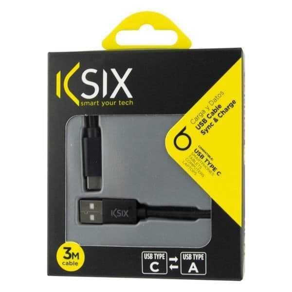 USB-C till USB-kabel KSIX 3 m Svart - - - KSIX
