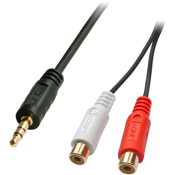 Audioadapter - Lindy - Premium - 2 x RCA hona - Jack 3,5 mm hane - 25 cm skärmad svart